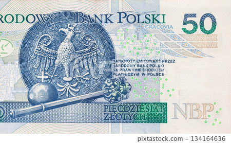 Polish national monetary cash banknote 50 zloty denomination authorized by Narodowy bank Polski Polish national monetary cash banknote 50 zloty denomination authorized by Narodowy bank Polski 134164636