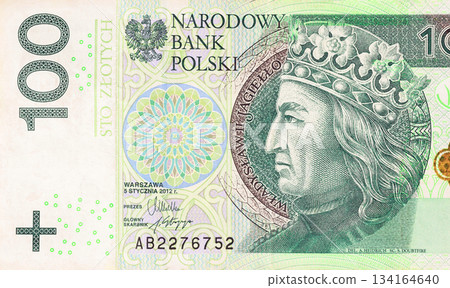 Polski Narodowy Central bank authorized Polish 100 zloty currency banknote 134164640