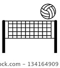排球和球網的簡單線條畫。 134164909