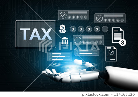 Digital Assistant for Tax Filing Visualizing Automated Processes with Hand Gesture, Financial Data and Icons Representing Tax Preparation and Management Gantry Digital Assistant for Tax Filing Visualizing Automated Processes with Hand Gesture, Financial Data and Icons Representing Tax Preparation and Management Gantry 134165120