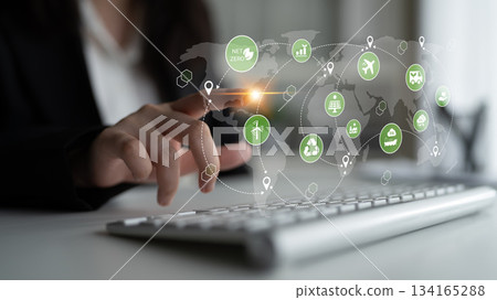 Global net zero and environmental sustainability network concept Parse 134165288
