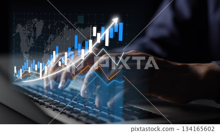 Dynamic Stock Market Analysis With Financial Graph and Data Visualization on Laptop Keyboard in a Dark Environment Copula 134165602