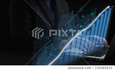 Modern Business Analytics with Digital Graphs and Charts Showcasing Growth Trends Represented by Data Visualization Techniques on Laptop Screen Copula 134165635