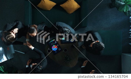 Top down view of smart business team listen investor present idea. Directorate. 134165704