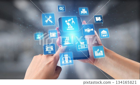 Mechanized industry automation with robotic arms, gears and production line icons Gist Mechanized industry automation with robotic arms, gears and production line icons Gist 134165821