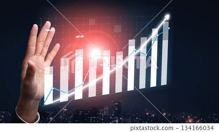 Business growth analysis with hand gesture over digital data visualization showing financial chart and upward trend in a professional setting Copula Business growth analysis with hand gesture over digital data visualization showing financial chart and upward trend in a professional setting Copula 134166034