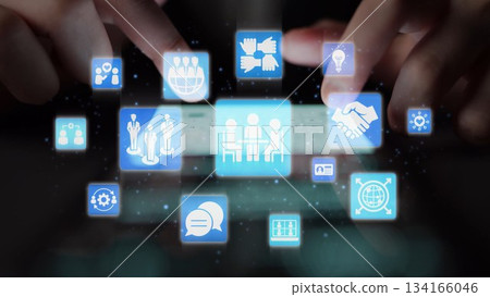 People networking and digital community building with connection icons Funnel 134166046