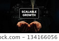 Hands Holding Conceptual Sign of Scalable Growth with Digital Data Background Representing Business Success. Asymptotic smart data analytic 134166056