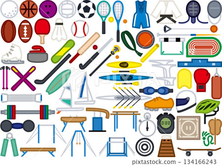 A set of simple line drawing sports items in color 134166243