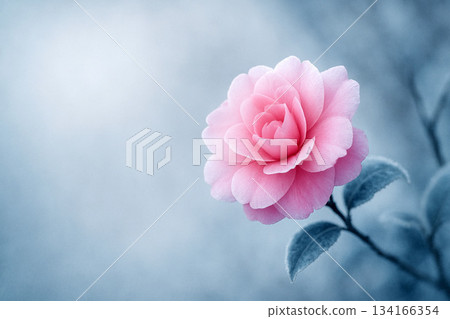 冬日山茶花盛開，背景是冰冷的燈光。 134166354