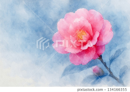 冬日山茶花盛開，背景是冰冷的燈光。 134166355