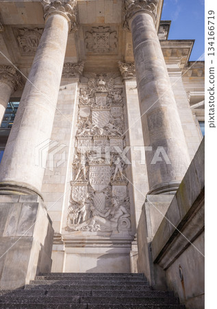 [Germany] Historical intricate carvings on the walls of the Reichstag building in Berlin 134166719