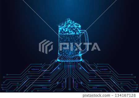 Digital Beer Mug on Circuit Board, Brewery Drink Cyber Festival Futuristic Vector Illustration Digital Beer Mug on Circuit Board, Brewery Drink Cyber Festival Futuristic Vector Illustration 134167128