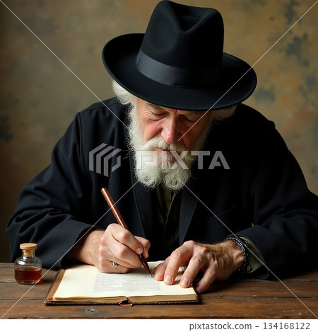 AI generated An elderly individual carefully documents concepts with classic instruments AI generated An elderly individual carefully documents concepts with classic instruments 134168122