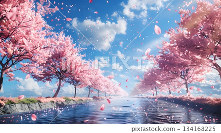 Background texture of rows of cherry blossom trees Background texture of rows of cherry blossom trees 134168225