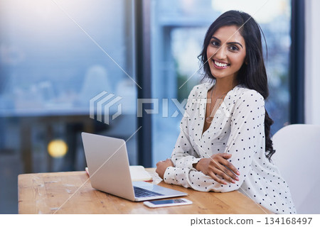 Business, portrait and Indian woman with a laptop, startup success or planning for a project, connection or development. Face, female employee or entrepreneur with technology, modern office or growth Business, portrait and Indian woman with a laptop, startup success or planning for a project, connection or development. Face, female employee or entrepreneur with technology, modern office or growth 134168497