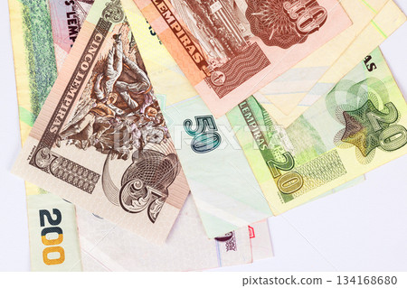 Different types Honduras money lempira cash various denominations placed Different types Honduras money lempira cash various denominations placed 134168680