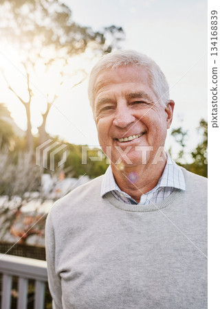 Portrait, old man and smile face or happy retirement and enjoying Sweden outdoors. Senior person, perfect teeth and freedom for country life or pension and vacation or at the park and outside Portrait, old man and smile face or happy retirement and enjoying Sweden outdoors. Senior person, perfect teeth and freedom for country life or pension and vacation or at the park and outside 134168839