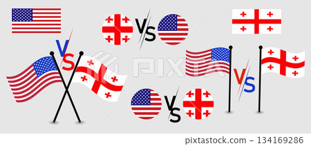 USA vs. Georgia Flags: International Soccer Match, Political Competition, or Event Graphics. 134169286