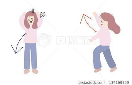 Illustration of a depressed woman and a woman recovering 134169599