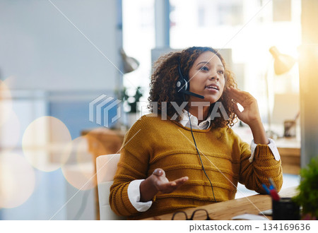 Talking, crm or woman in call center consulting, speaking or explaining at customer services. Virtual assistant, contact us or biracial sales consultant in telemarketing or telecom company help desk Talking, crm or woman in call center consulting, speaking or explaining at customer services. Virtual assistant, contact us or biracial sales consultant in telemarketing or telecom company help desk 134169636