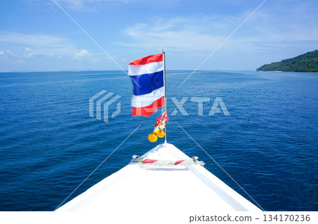Thai flag attached to the bow of the boat 134170236