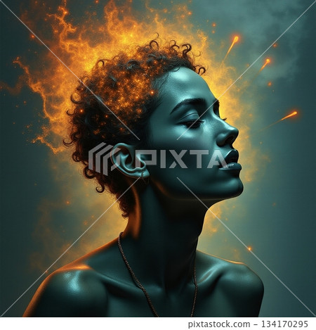 AI generated Studiolit portrait captures intense expression and shimmering wet skin AI generated Studiolit portrait captures intense expression and shimmering wet skin 134170295