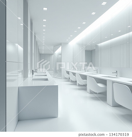 AI generated Large modern bathroom showcasing shiny finishes and sophisticated interior 134170319