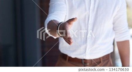 Handshake, thank you and welcome with a business man at the office for partnership, teamwork or greeting. Hand, meeting and trust with a male manager working in a company for a recruitment interview 134170630