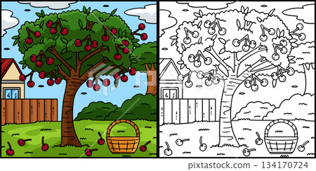 Cherry Tree Fruit Plant Coloring Page Illustration Cherry Tree Fruit Plant Coloring Page Illustration 134170724