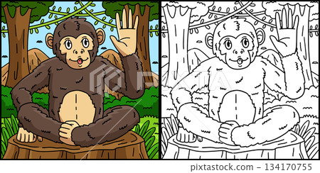 Chimpanzee Great Ape Coloring Page Illustration Chimpanzee Great Ape Coloring Page Illustration 134170755