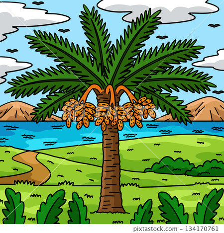 Date Palm Tree Fruit Plant Nature Colored Cartoon Date Palm Tree Fruit Plant Nature Colored Cartoon 134170761