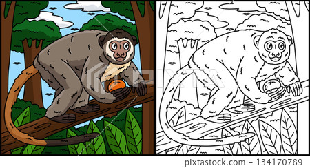 Night Monkey Coloring Page Colored Illustration  134170789