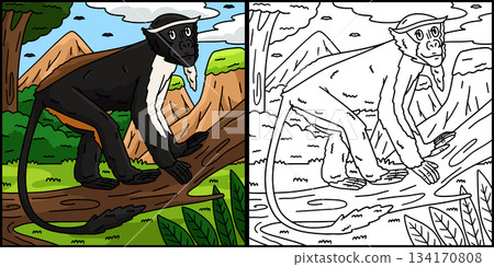 Diana Monkey Coloring Page Colored Illustration  134170808