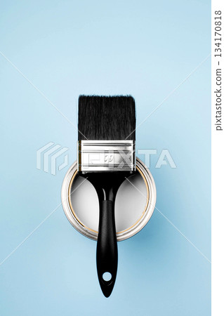 Color of 2026 year dancer in the white cloud. Paint brush in can planning home renovation Color of 2026 year dancer in the white cloud. Paint brush in can planning home renovation 134170818