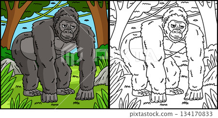 Gorilla Great Ape Coloring Page Illustration Gorilla Great Ape Coloring Page Illustration 134170833