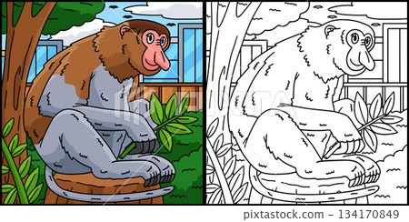 Proboscis Monkey Coloring Page Illustration Proboscis Monkey Coloring Page Illustration 134170849