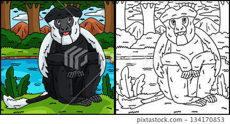 Black and White Colobus Monkey Illustration  134170853