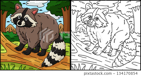 Forest Animal Raccoon Coloring Page Illustration Forest Animal Raccoon Coloring Page Illustration 134170854