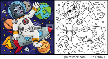Gorilla in Space Coloring Page Illustration Gorilla in Space Coloring Page Illustration 134170871
