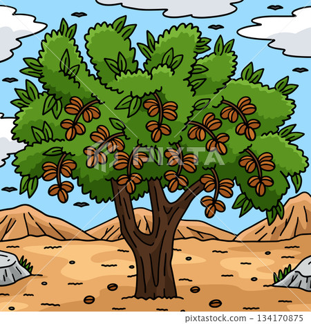 Almond Tree Fruit Plant Nature Colored Cartoon  134170875