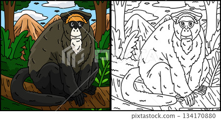 De Brazza Monkey Coloring Page Illustration De Brazza Monkey Coloring Page Illustration 134170880