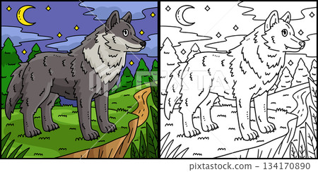 Forest Animal Wolf Coloring Page Illustration Forest Animal Wolf Coloring Page Illustration 134170890