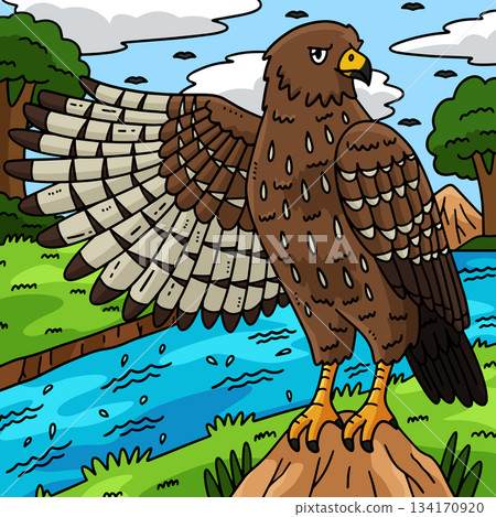 Forest Animal Buzzard Bird Colored Cartoon  134170920