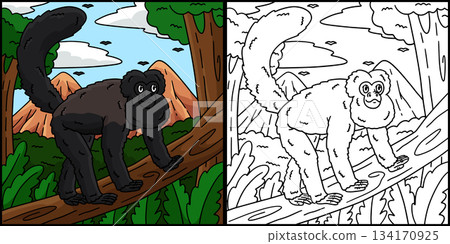 Bearded Saki Monkey Coloring Page Illustration  134170925