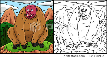 Bald Uakari Monkey Coloring Page Illustration Bald Uakari Monkey Coloring Page Illustration 134170934