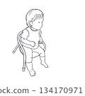 Child sitting on a chair line art 134170971