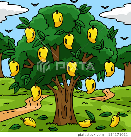 Mango Tree Fruit Plant Nature Colored Cartoon 134171011