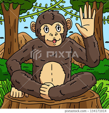 Chimpanzee Great Ape Animal Colored Cartoon Chimpanzee Great Ape Animal Colored Cartoon 134171014