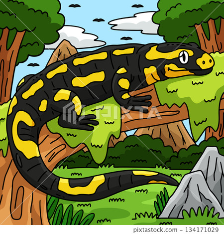 Forest Animal Fire Salamander Colored Cartoon Forest Animal Fire Salamander Colored Cartoon 134171029